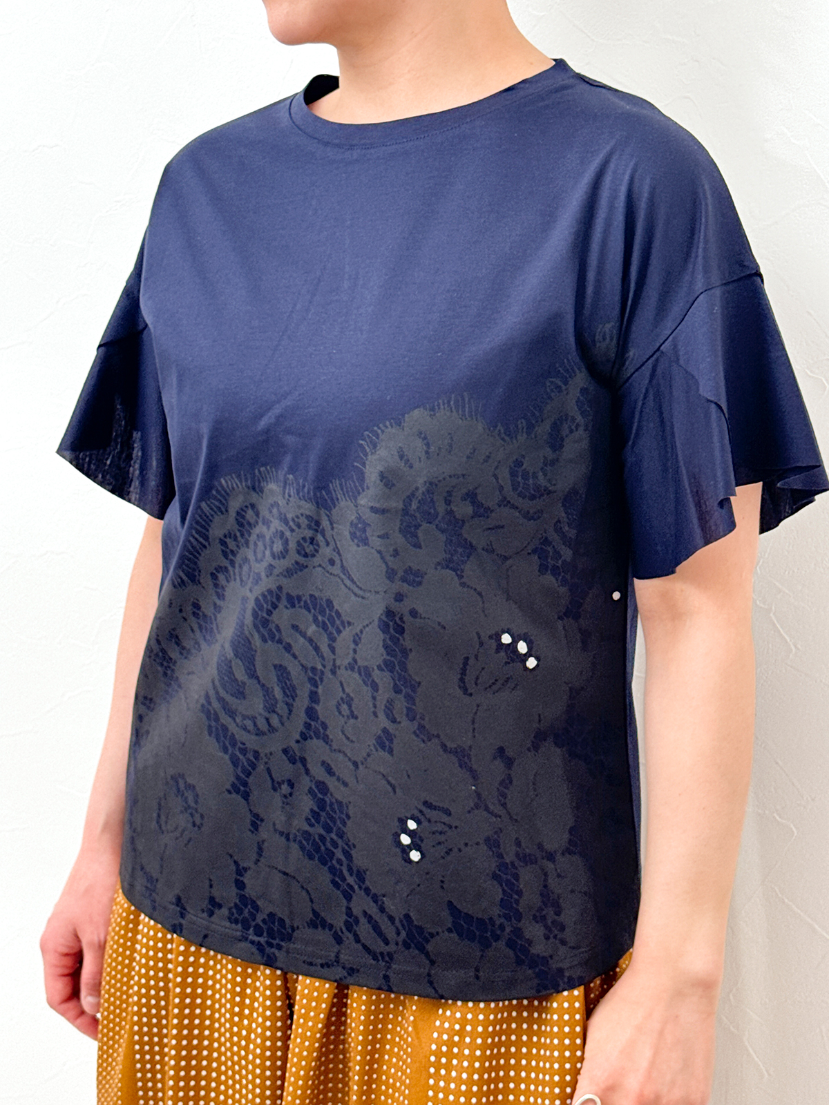 スタッフデザインT　手描き刺繍　髭レースプリント