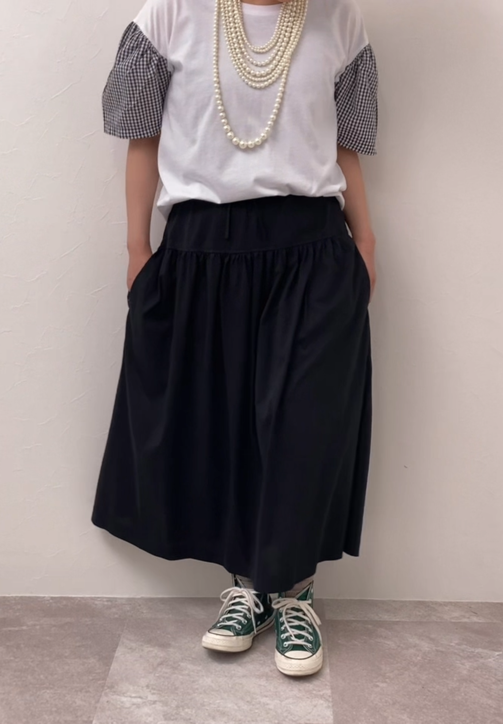 長さ選べるティアードスカート　丈短め　モノトーン