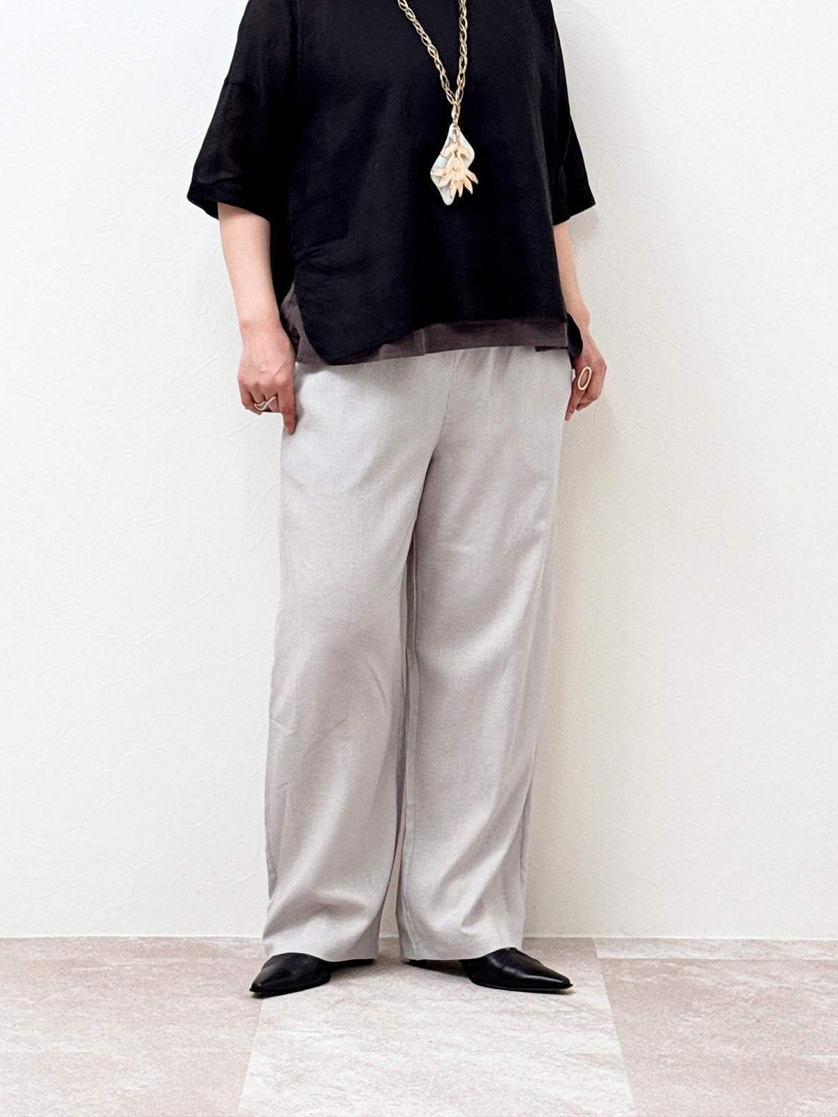 リヨセルリネン イージーワイドパンツ　モノトーン
