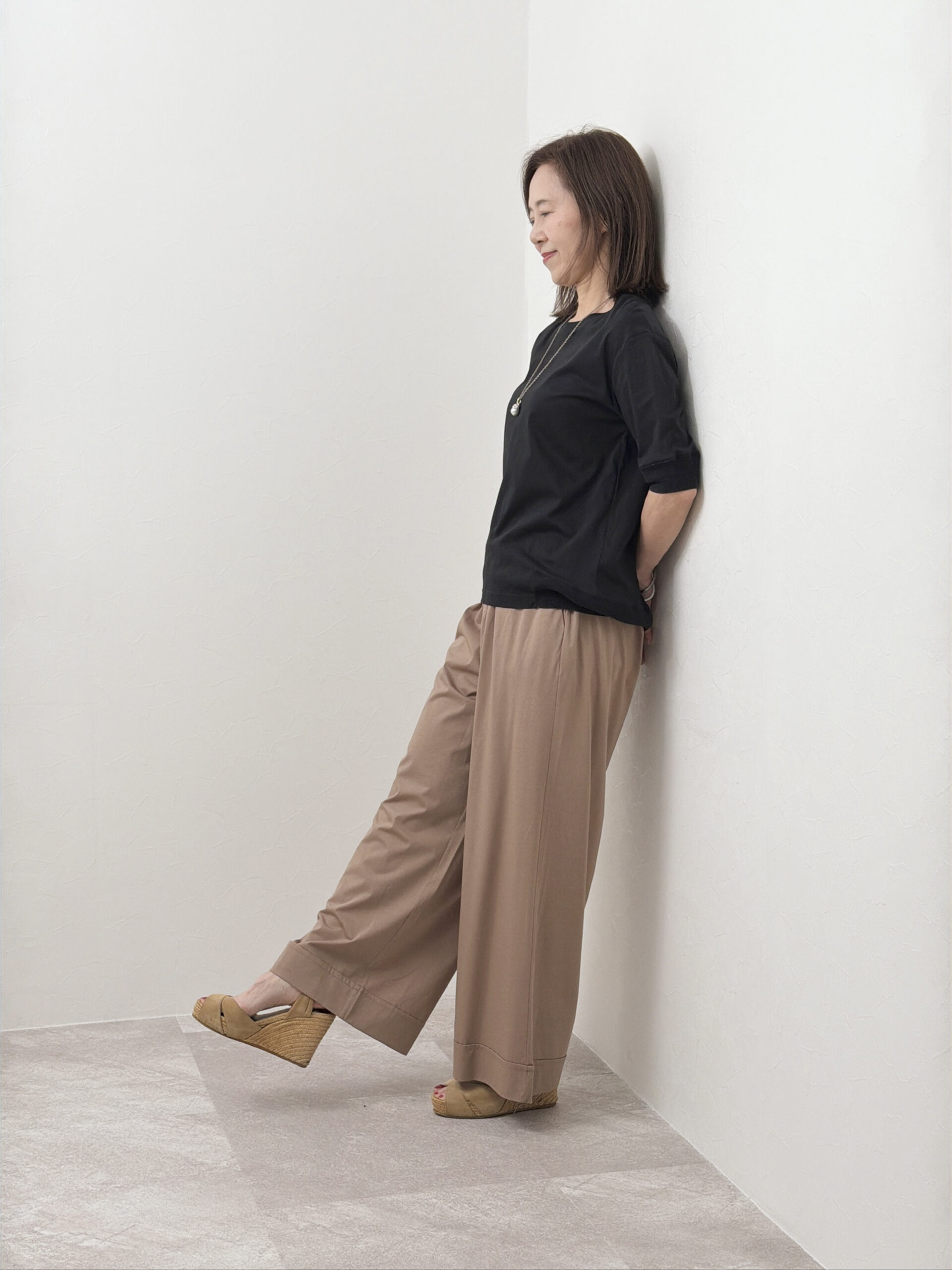 涼感コットンワイドパンツ　サステナブル