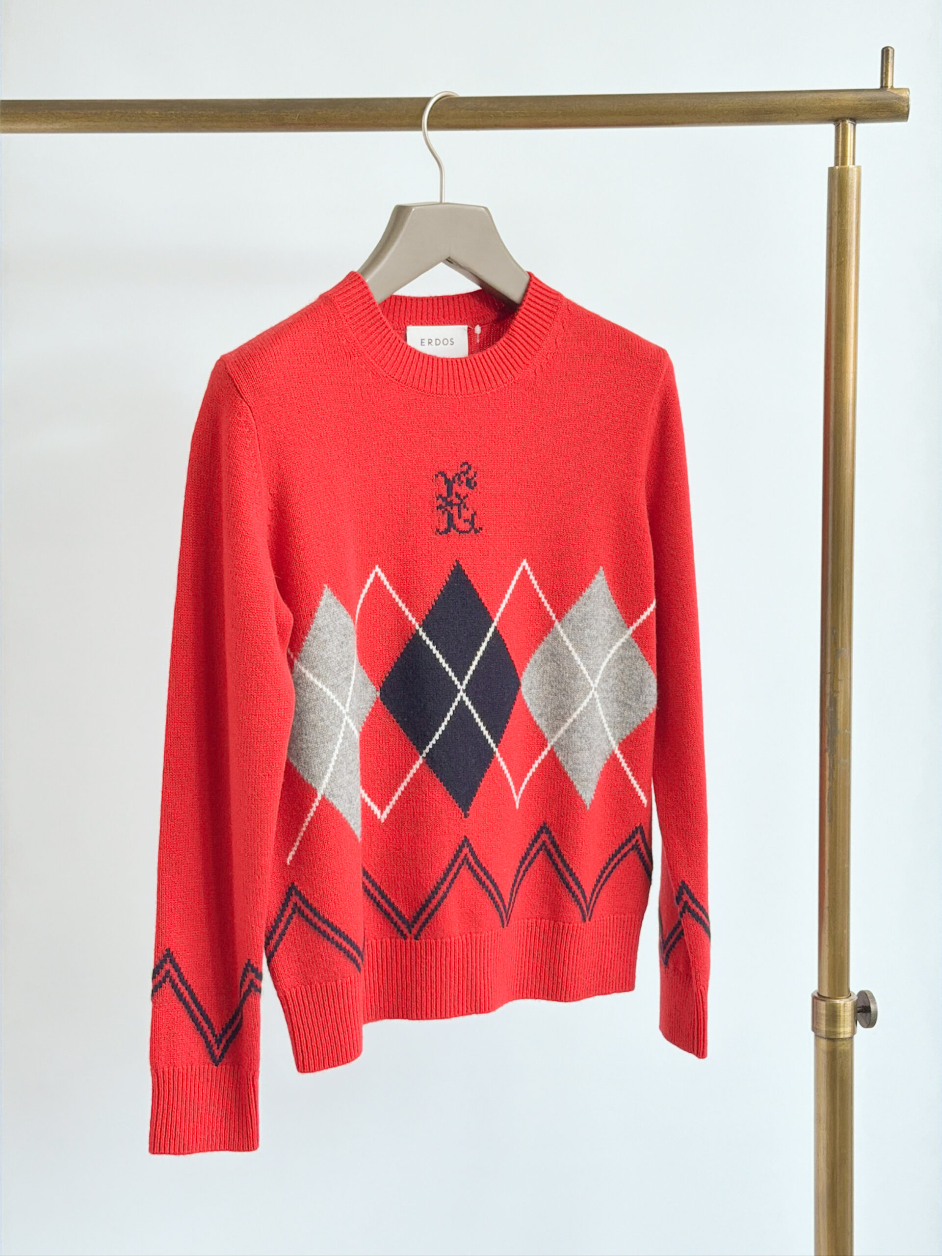 オルドス アーガイルチェック カシミヤ100 クルーネックニット