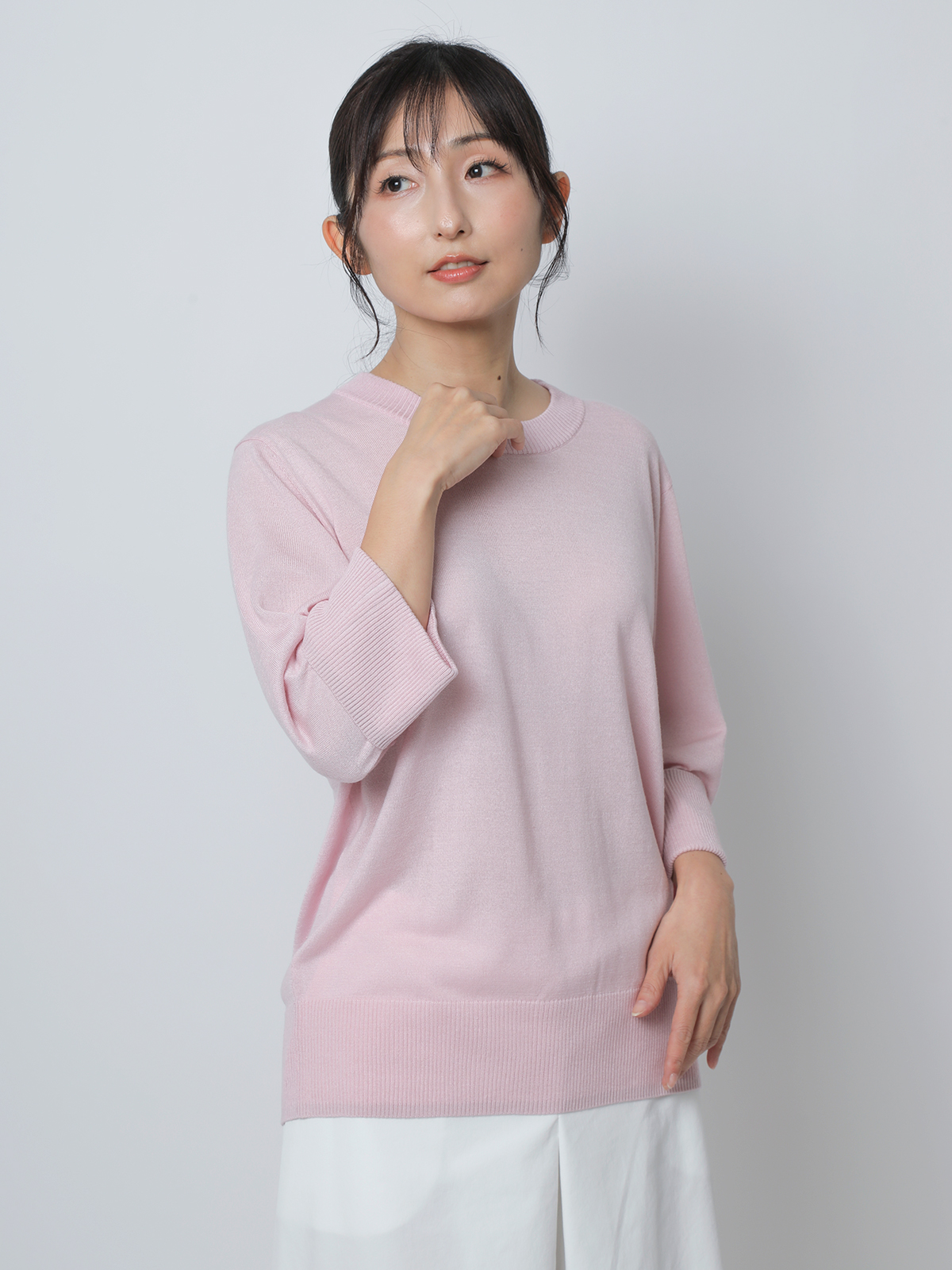 シルクカシミヤ　サステナブル　ターンバックスリーブニット