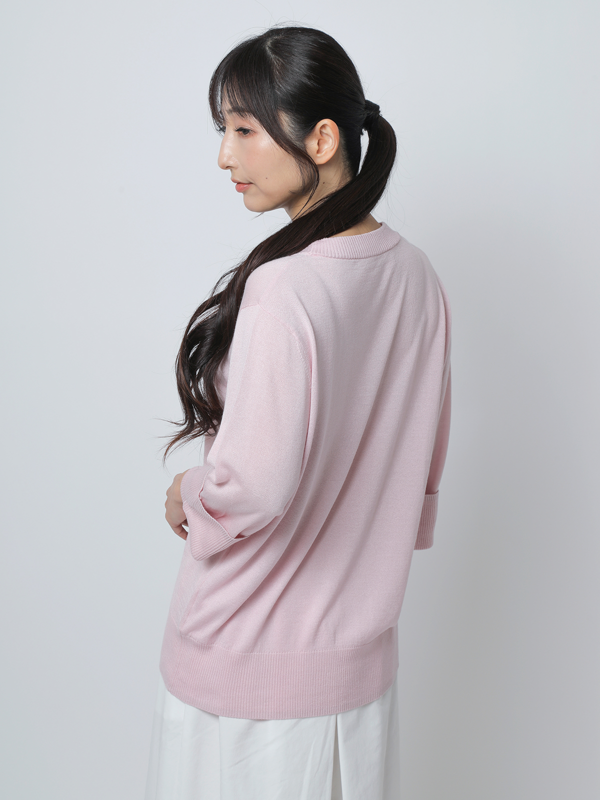 シルクカシミヤ　サステナブル　ターンバックスリーブニット