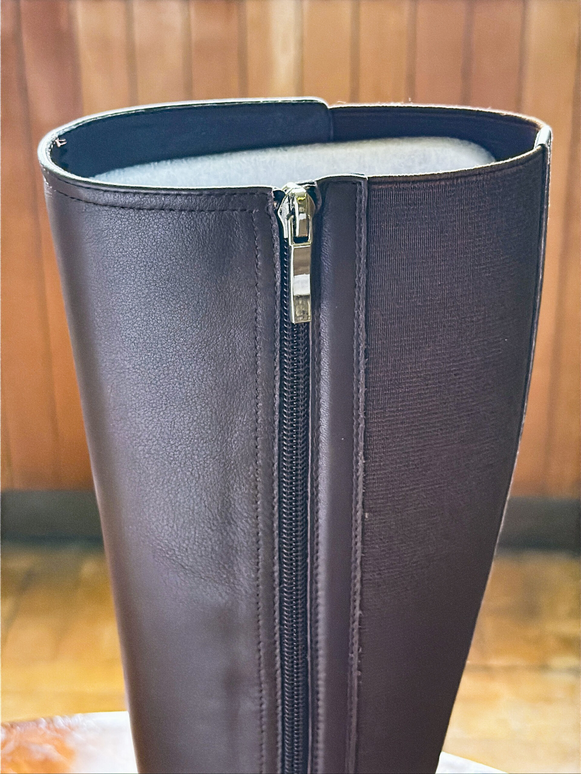 モラビト ストレッチ切替レザーロングブーツ
