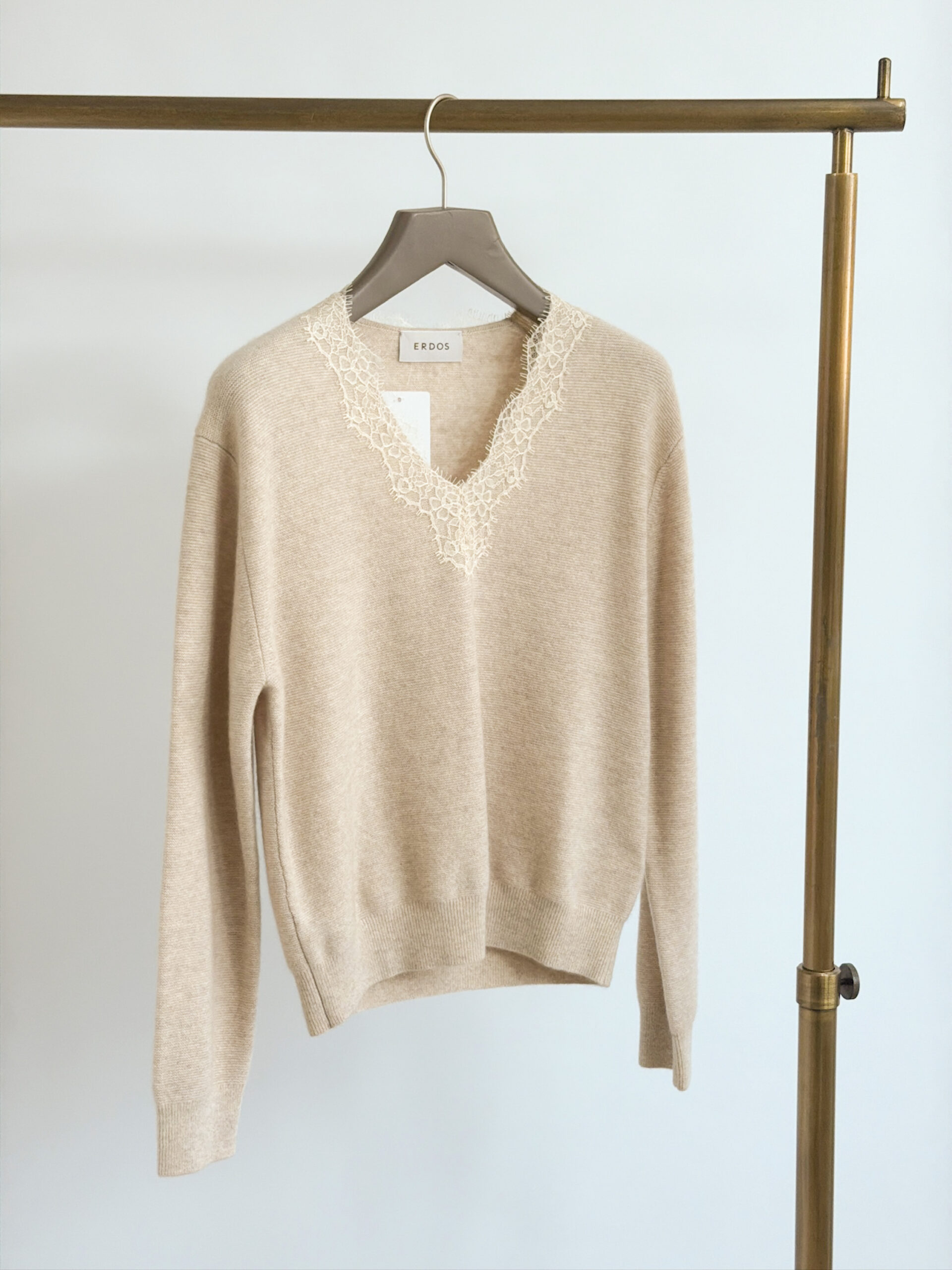 オルドス カシミヤ レースVネックニット