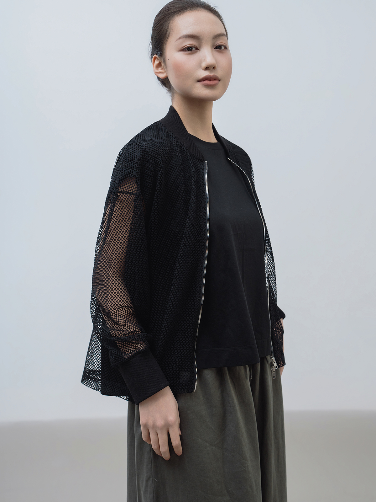 大人の透け感メッシュブルゾン
