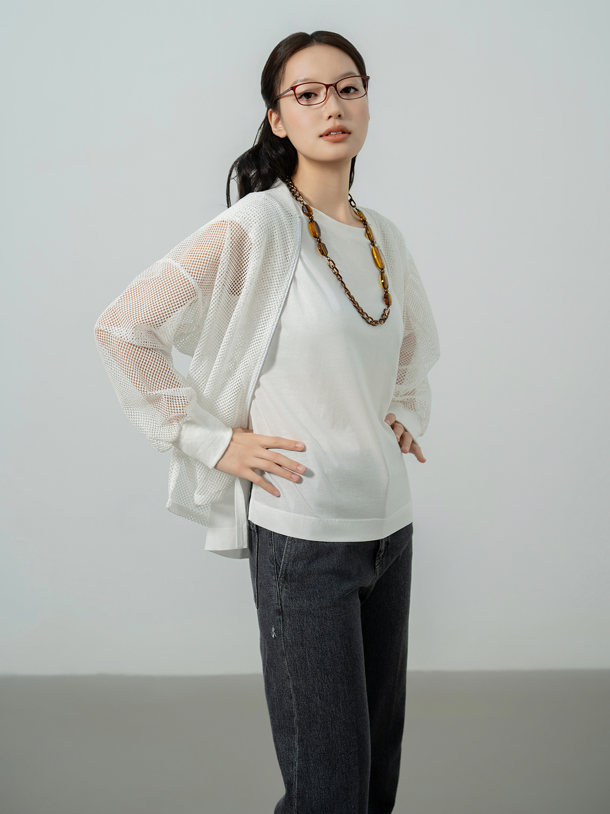 大人の透け感メッシュブルゾン