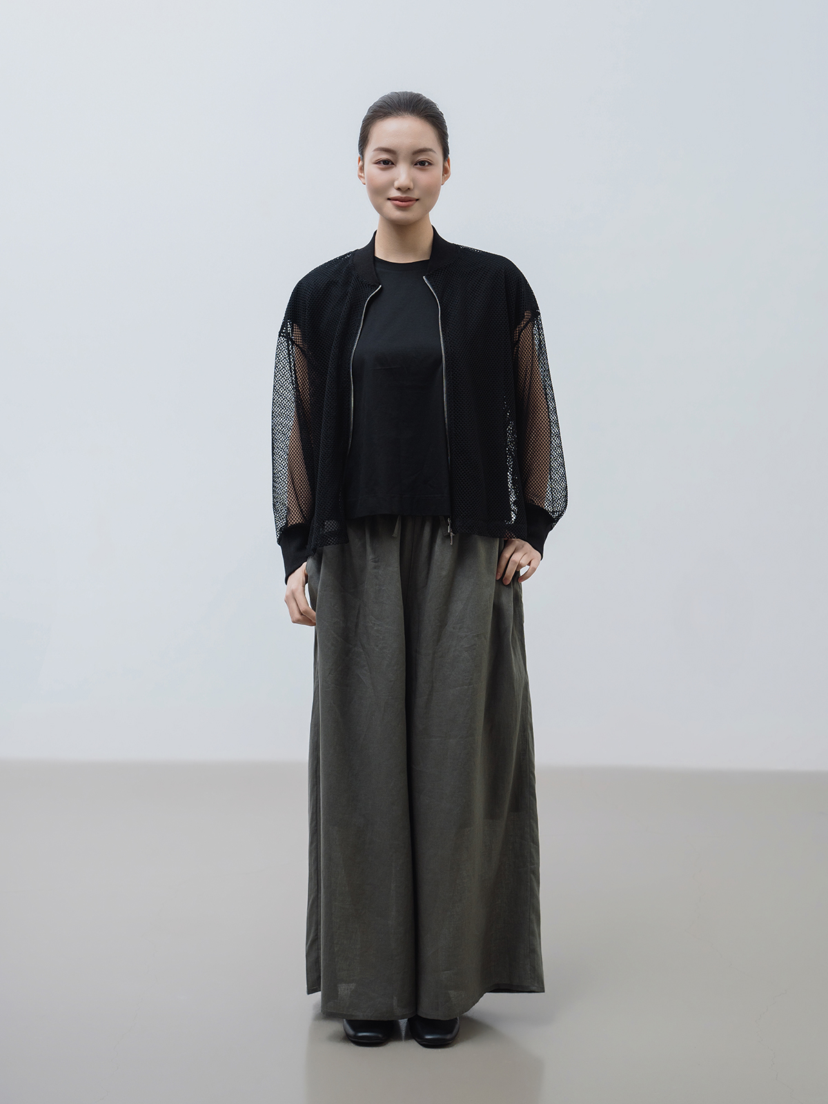大人の透け感メッシュブルゾン