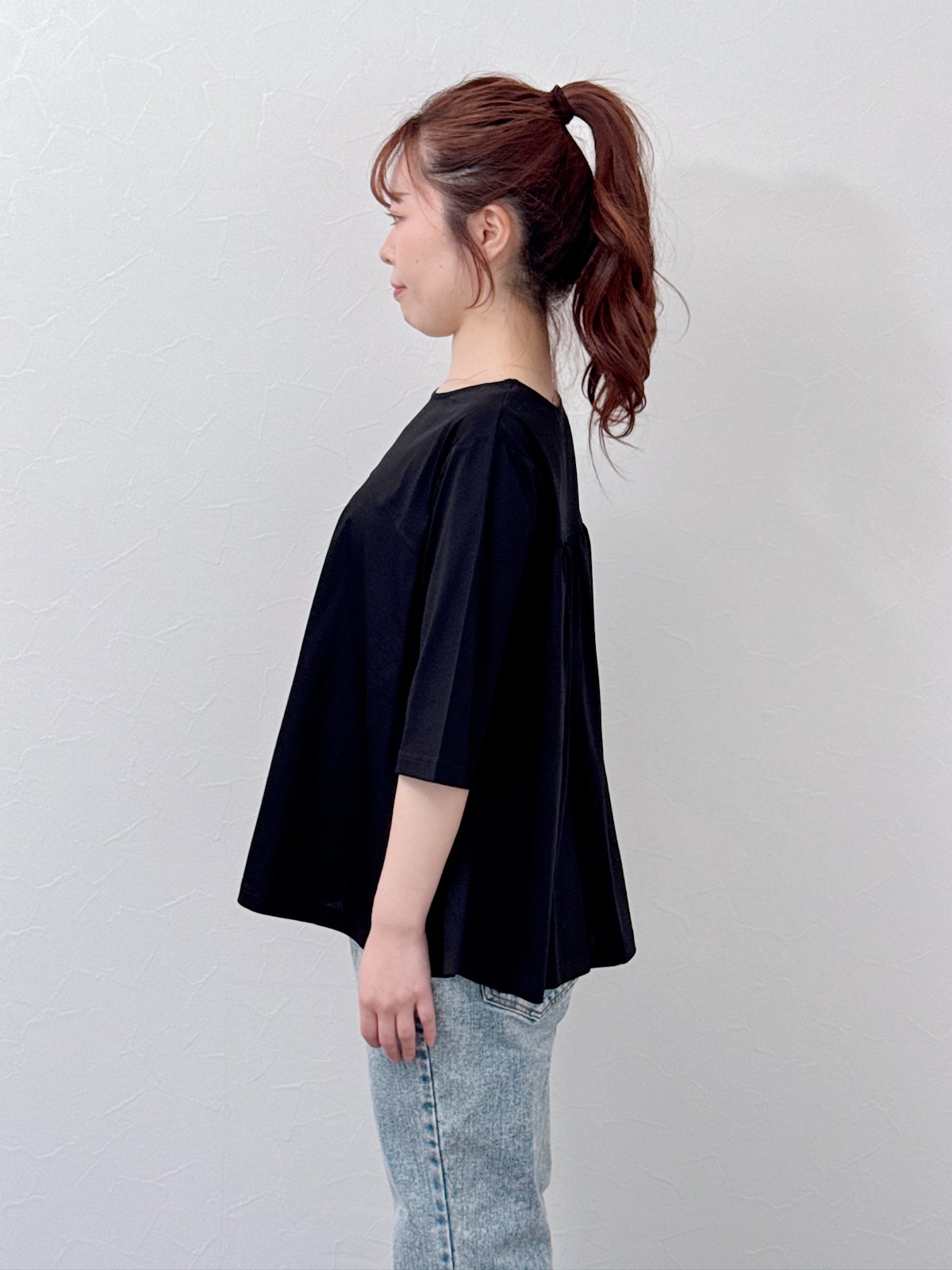 5分袖フレアTシャツ モノトーン