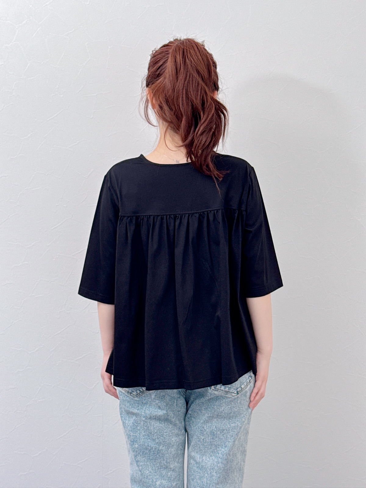 5分袖フレアTシャツ モノトーン