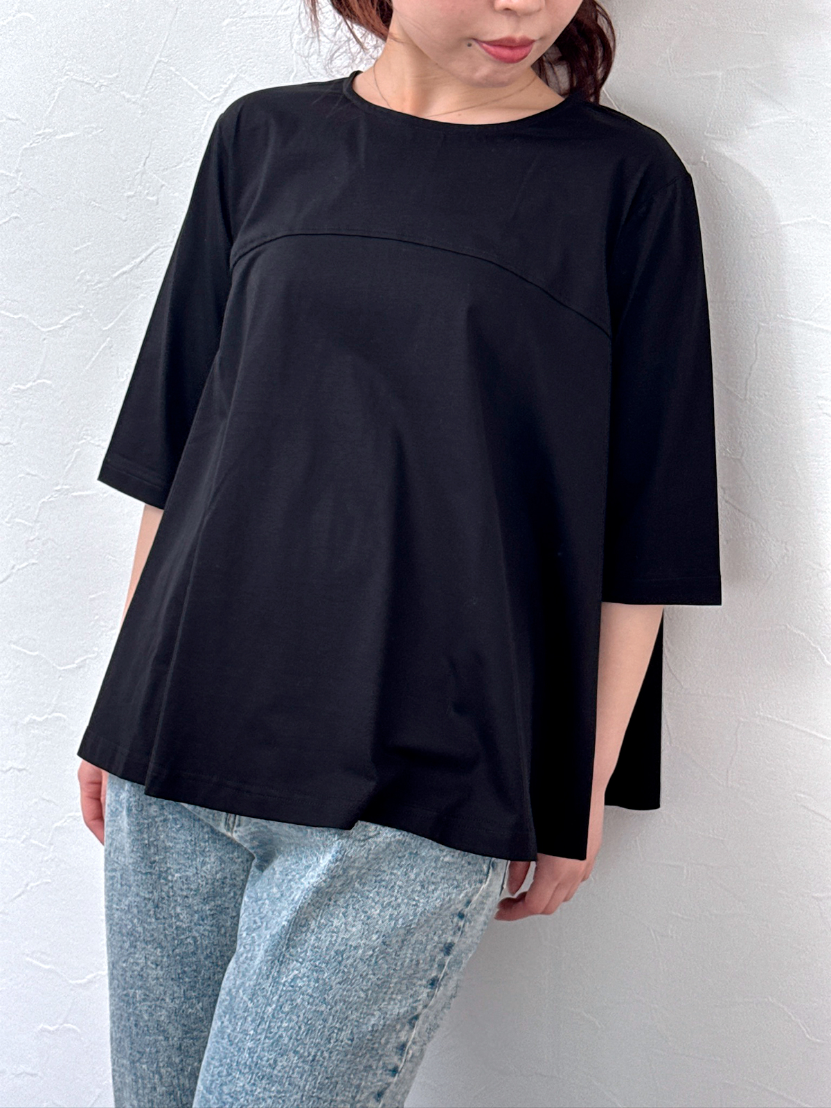 5分袖フレアTシャツ モノトーン