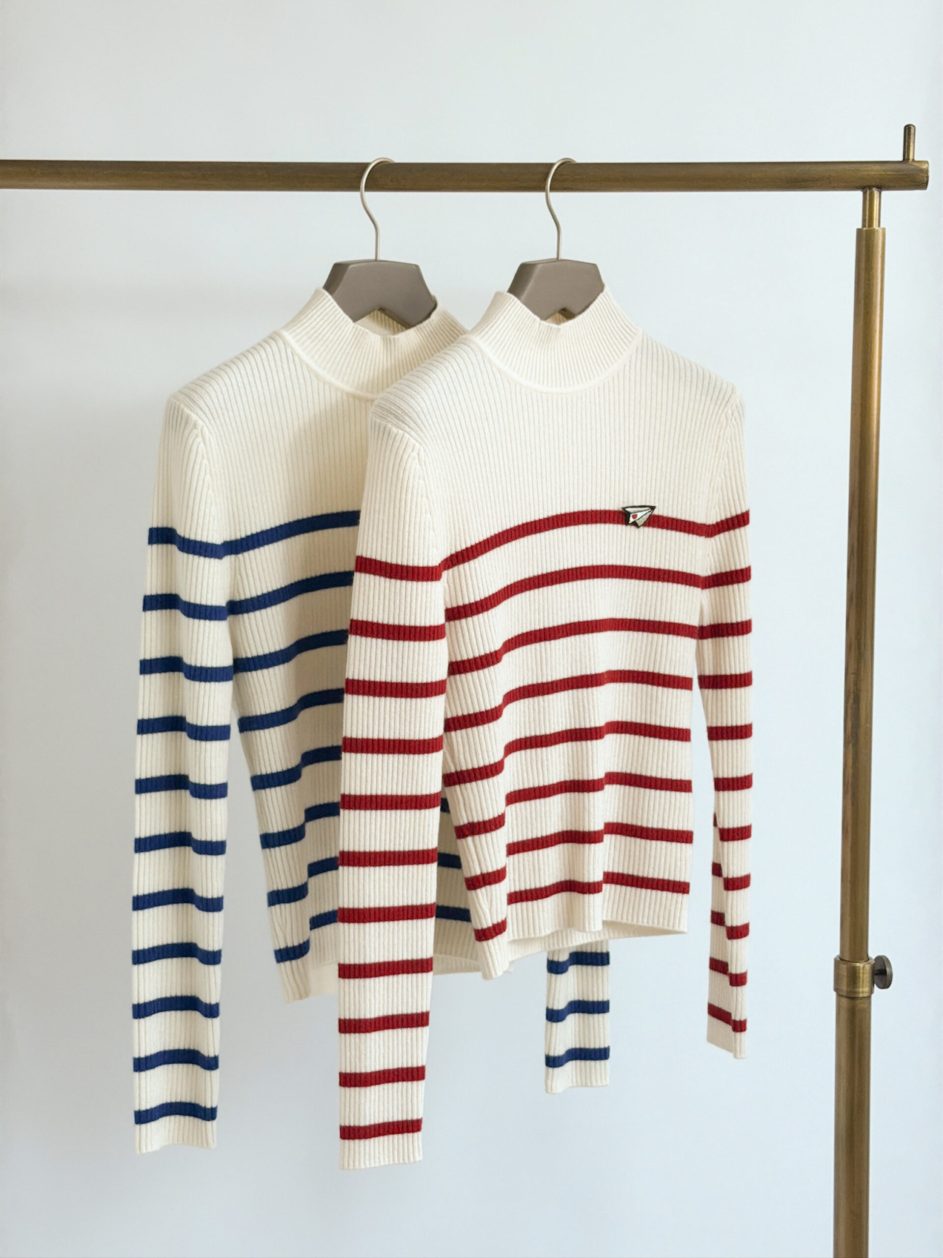 オルドス ワンポイントワッペン カシミヤ100 ボーダーセーター