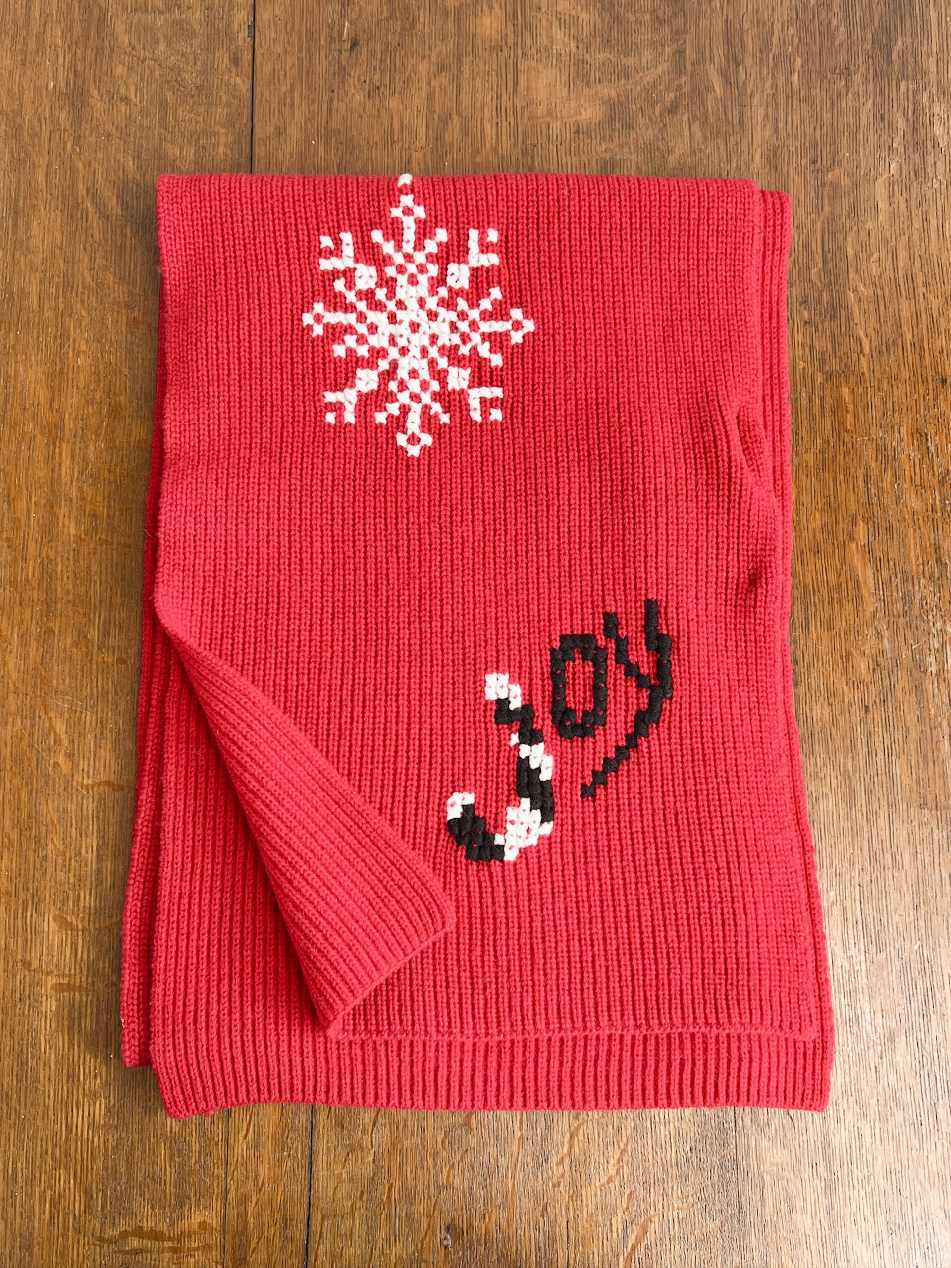 リビアナコンティ ウィンターモチーフ刺繍リブニットマフラー