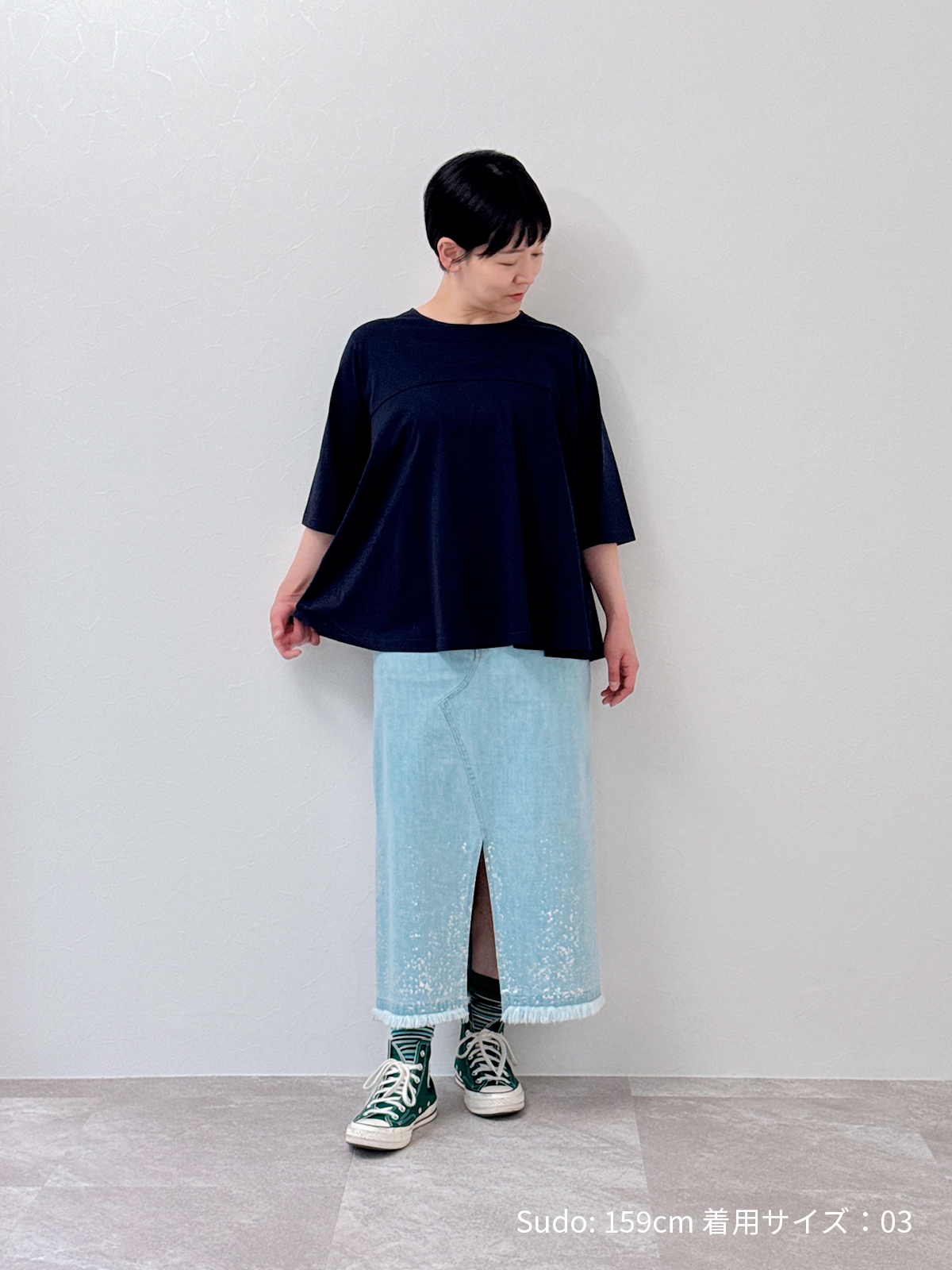 5分袖フレアTシャツ