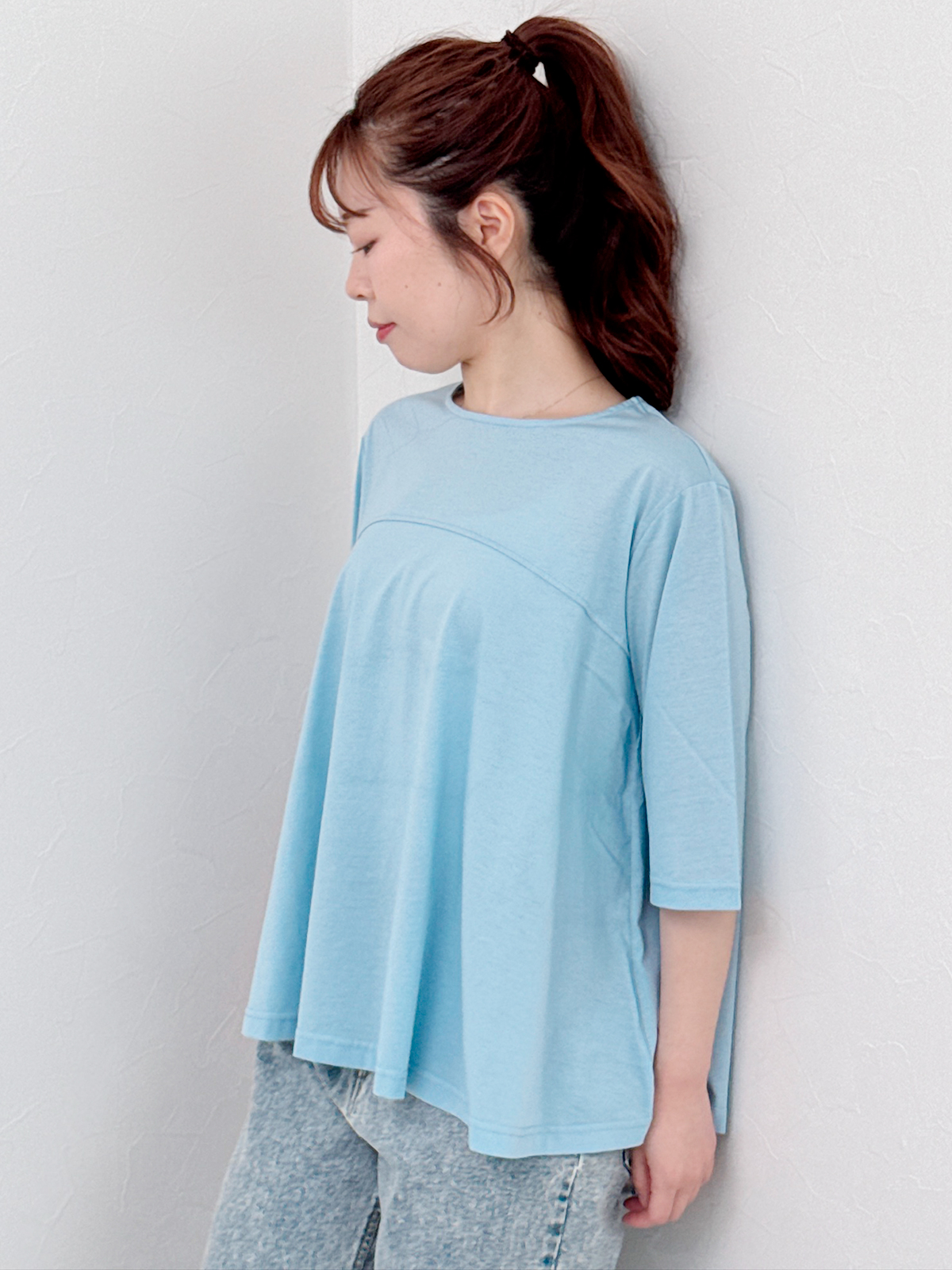 5分袖フレアTシャツ